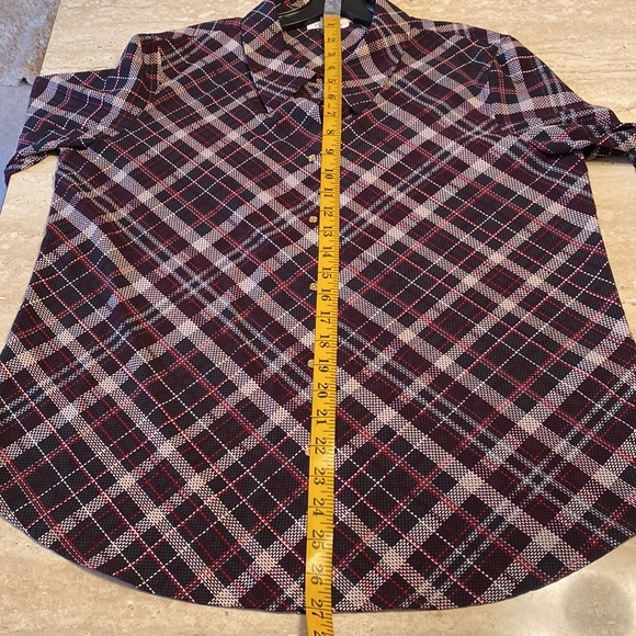 Calvin Klein NWOT GrayBurgundy,Red,Cream blouse, measurements in photos below - Picture 5 of 7